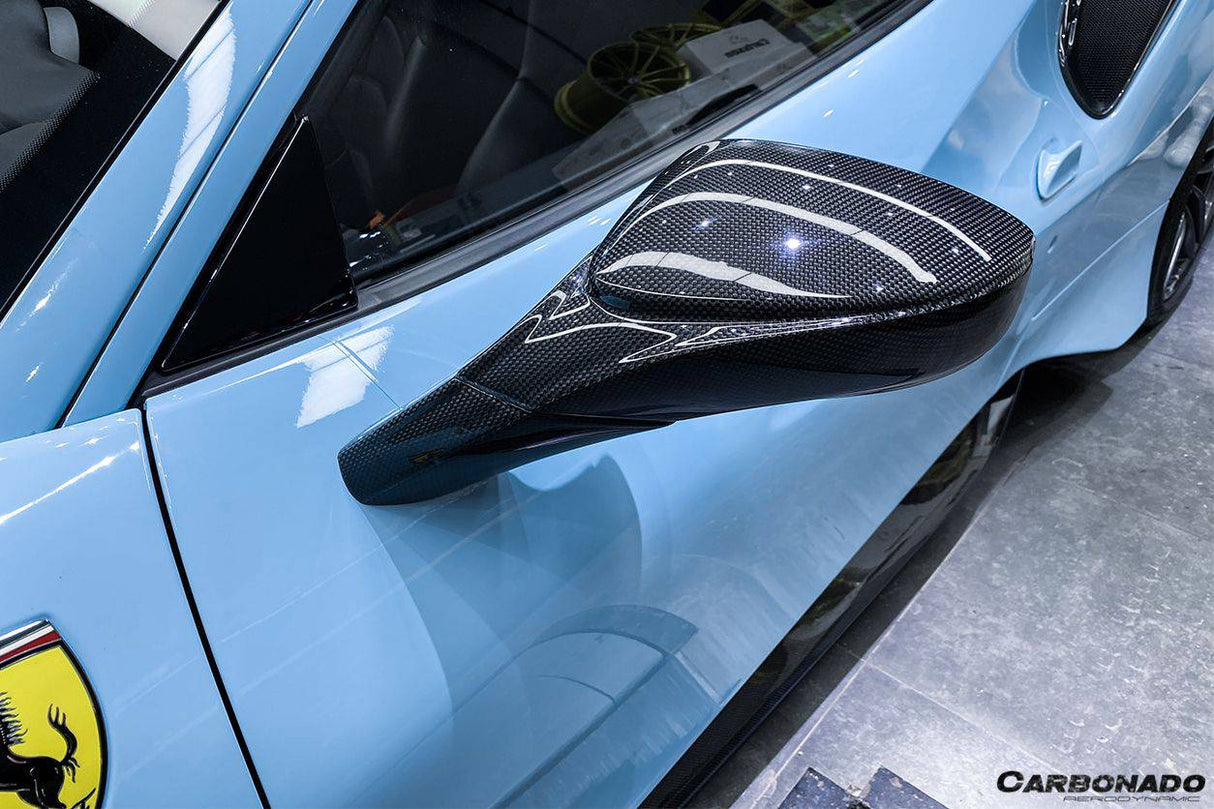 2015-2020 Ferrari Carbon Fiber Mirror House with Base Replacement Carbonado (OE) | Fits: F8, 488, Pista