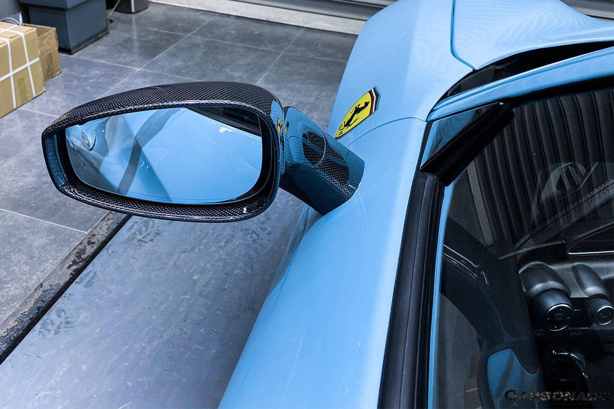 2015-2020 Ferrari Carbon Fiber Mirror House with Base Replacement Carbonado (OE) | Fits: F8, 488, Pista