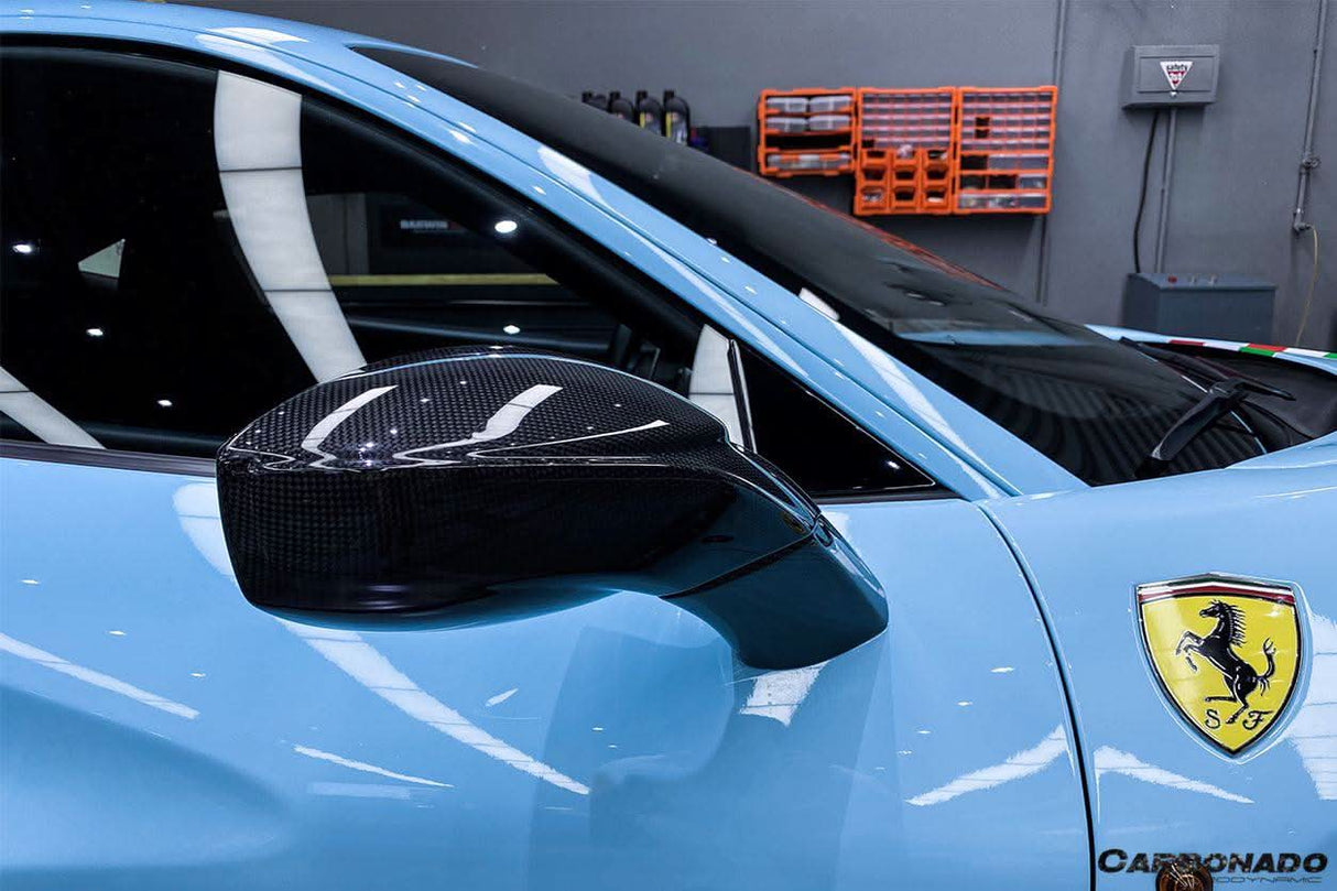 2015-2020 Ferrari Carbon Fiber Mirror House with Base Replacement Carbonado (OE) | Fits: F8, 488, Pista