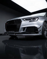 2017–2019 Audi RS3 8V Sedan Front Bumper Fins – Carbon Fiber