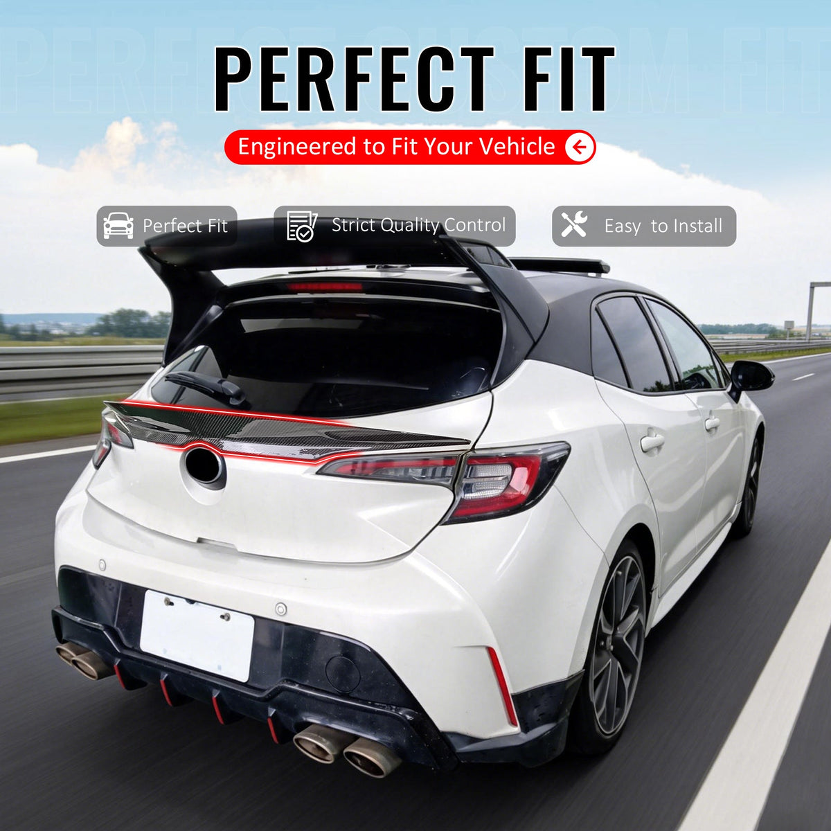 2019-2026 Toyota Corolla Hatchback & GR Corolla Highkick Duckbill Rear Tailgate Middle Trunk Deck Lid Spoiler Wing Lip Real Carbon Fiber CF