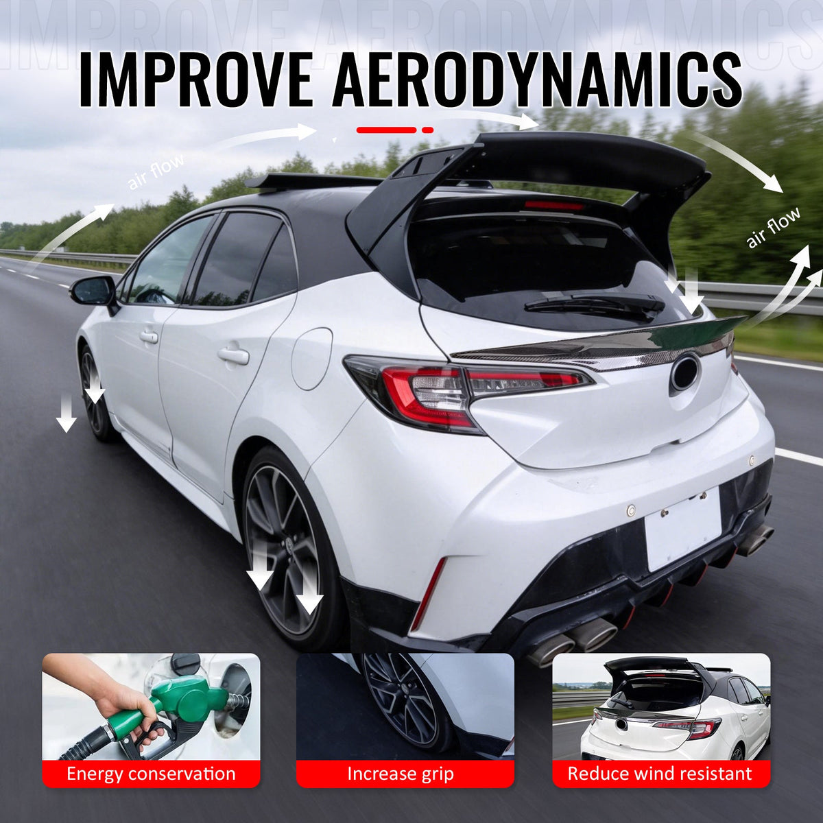 2019-2026 Toyota Corolla Hatchback & GR Corolla Highkick Duckbill Rear Tailgate Middle Trunk Deck Lid Spoiler Wing Lip Real Carbon Fiber CF