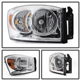 OE Dodge Ram 1500/Ram 2500/Ram 3500 06-08 Amber/Chrome XTune Crystal Headlights