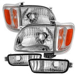 OE Toyota Tacoma 01-04 6 pcs. XTune Crystal Headlights w/Amber Corner And Side Marker Lights Chrome