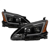 Akkon Nissan Sentra 13-15 Black Smoke DRL LED Light Bar Projector Headlights Halogen Models Only