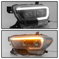 Akkon Toyota Tacoma 16-18 w/Sequential Turn Signal DRL Light Bar Projector Headlights Black