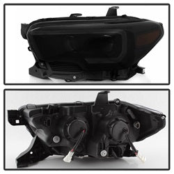 Akkon Toyota Tacoma 16-18 w/Sequential Turn Signal DRL Light Bar Projector Headlights Black Smoke