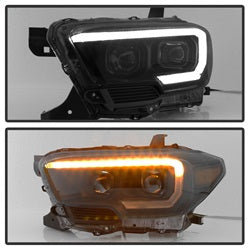Akkon Toyota Tacoma 16-18 w/Sequential Turn Signal DRL Light Bar Projector Headlights Black Smoke