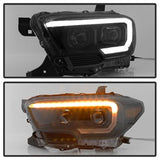 Akkon Toyota Tacoma 16-18 w/Sequential Turn Signal DRL Light Bar Projector Headlights Black Smoke
