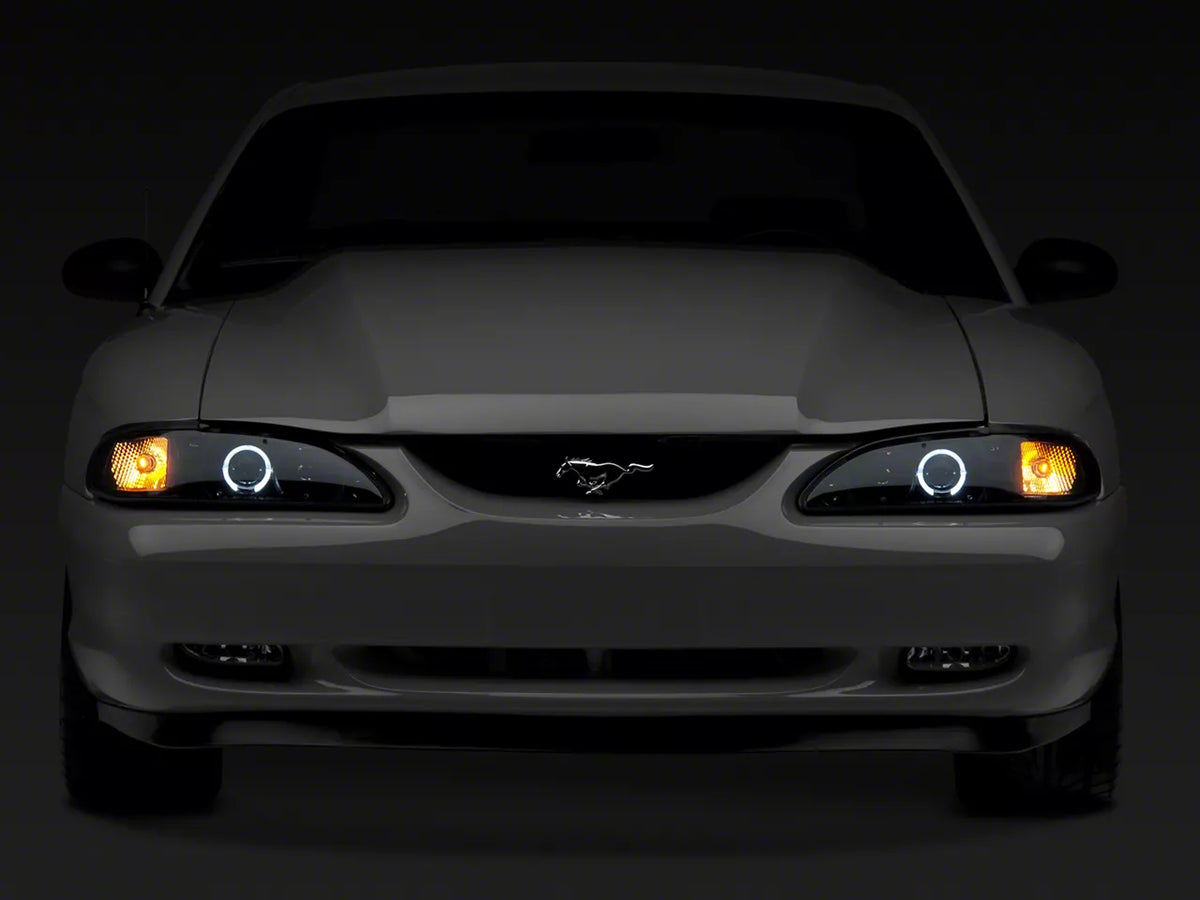 Raxiom Led Halo Projector Headlights; Black Housing; Smoked Lens (94-98 Mustang)