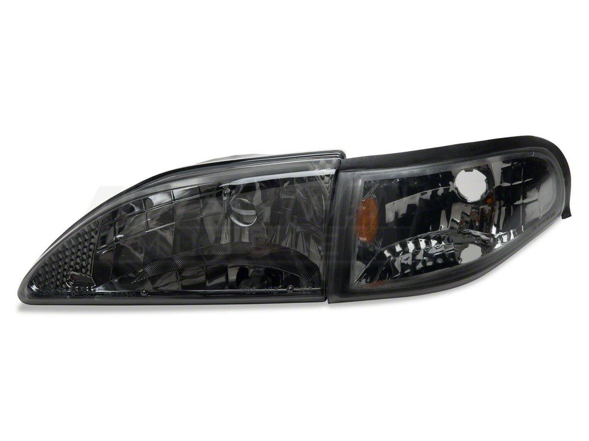 Raxiom Axial Series Cobra Style Headlights; Black Housing; Clear Lens (94-98 Mustang)