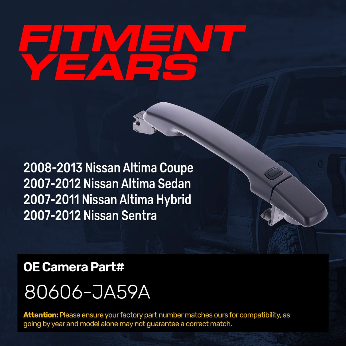 Exterior Door Handle Black Primed Replacement for Nissan Altima Coupe 08-13, Altima Sedan 07-12, Altima Hybrid 07-11, Sentra 07-12 OE Part # 80606-JA59A | Front Right Passenger Side w/o Keyhole Cover