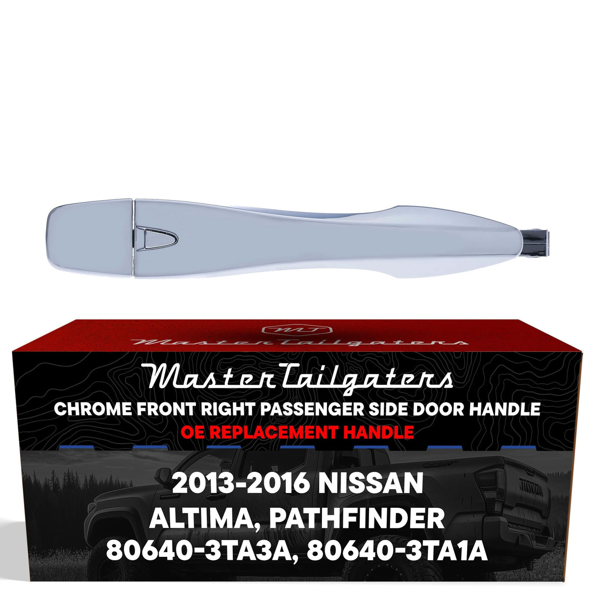 Exterior Door Handle Chrome Replacement for Nissan Altima (13-15), Pathfinder (13-16) OE Part # 80640-3TA3A, 80640-3TA1A | Front Right Passenger Side w/o Keyhole