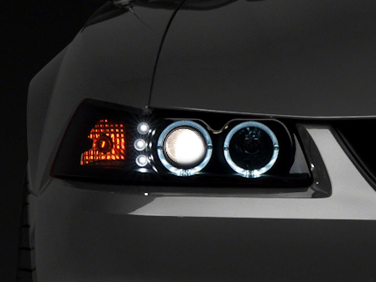 Raxiom Dual Led Halo Projector Headlights; Black Housing; Smoked Lens (99-04 Mustang)