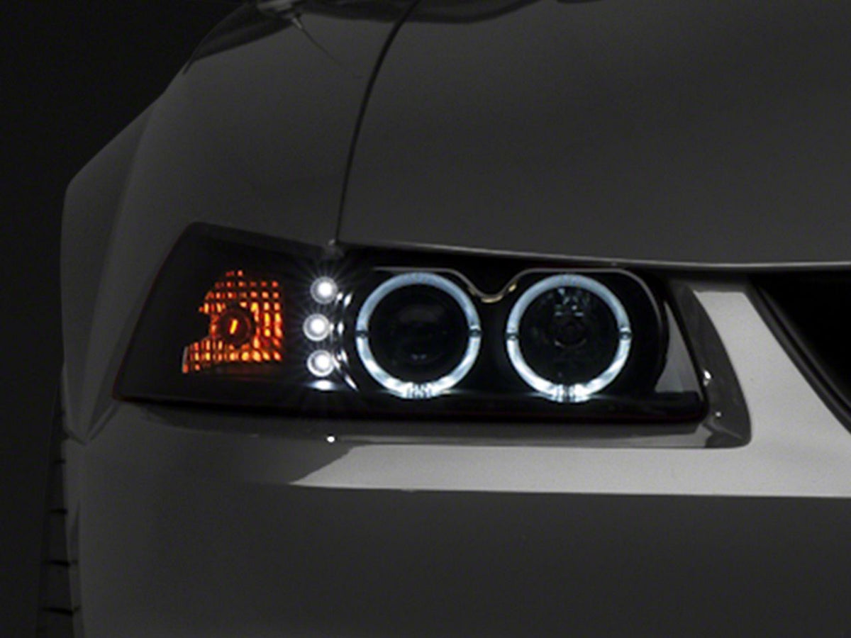 Raxiom Dual Led Halo Projector Headlights; Black Housing; Smoked Lens (99-04 Mustang)