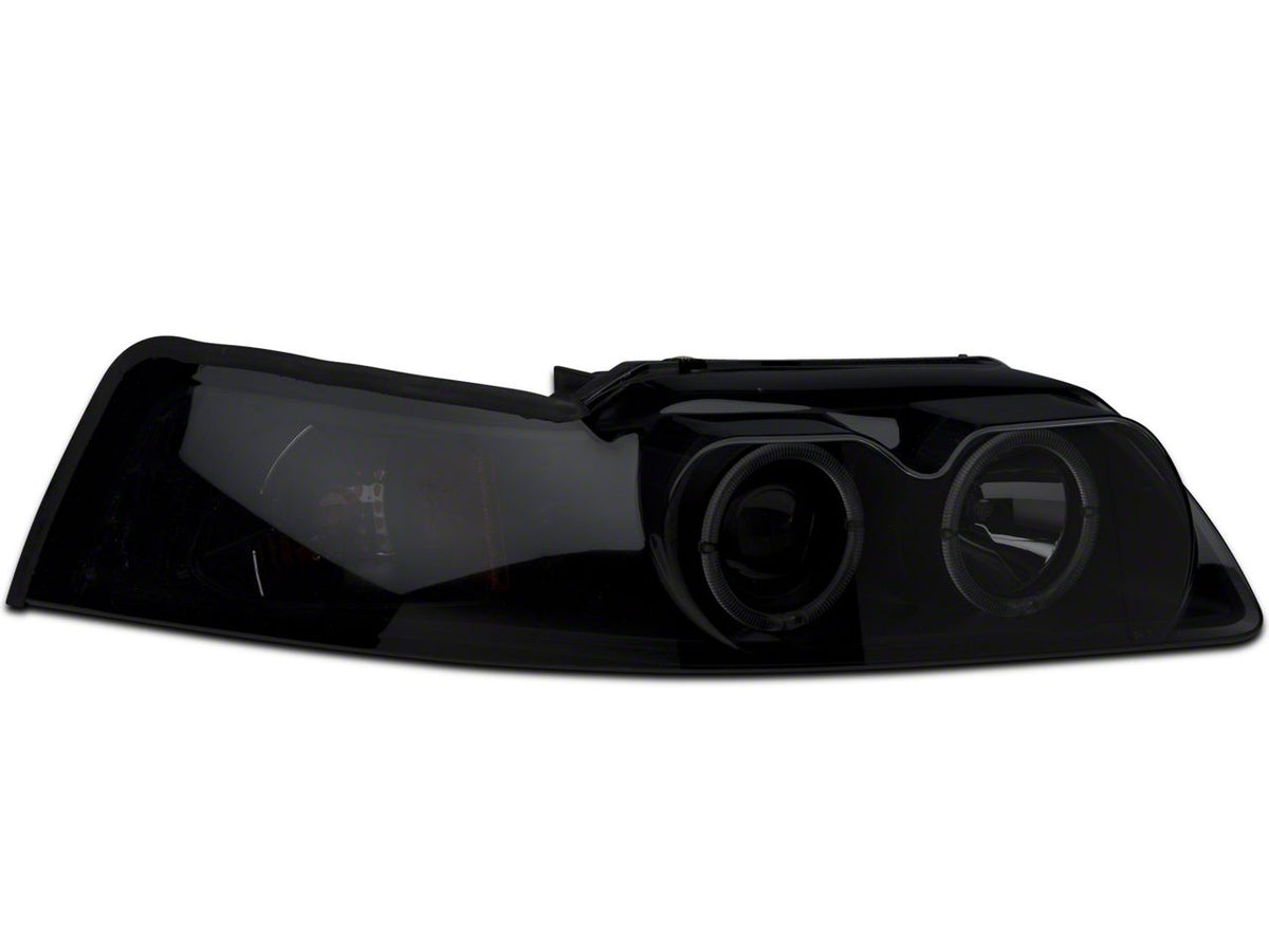 Raxiom Dual Led Halo Projector Headlights; Black Housing; Smoked Lens (99-04 Mustang)