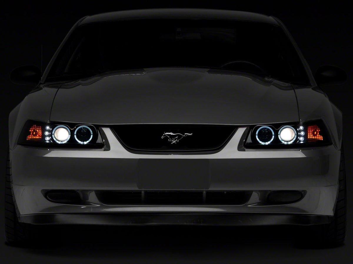 Raxiom Dual Led Halo Projector Headlights; Black Housing; Smoked Lens (99-04 Mustang)