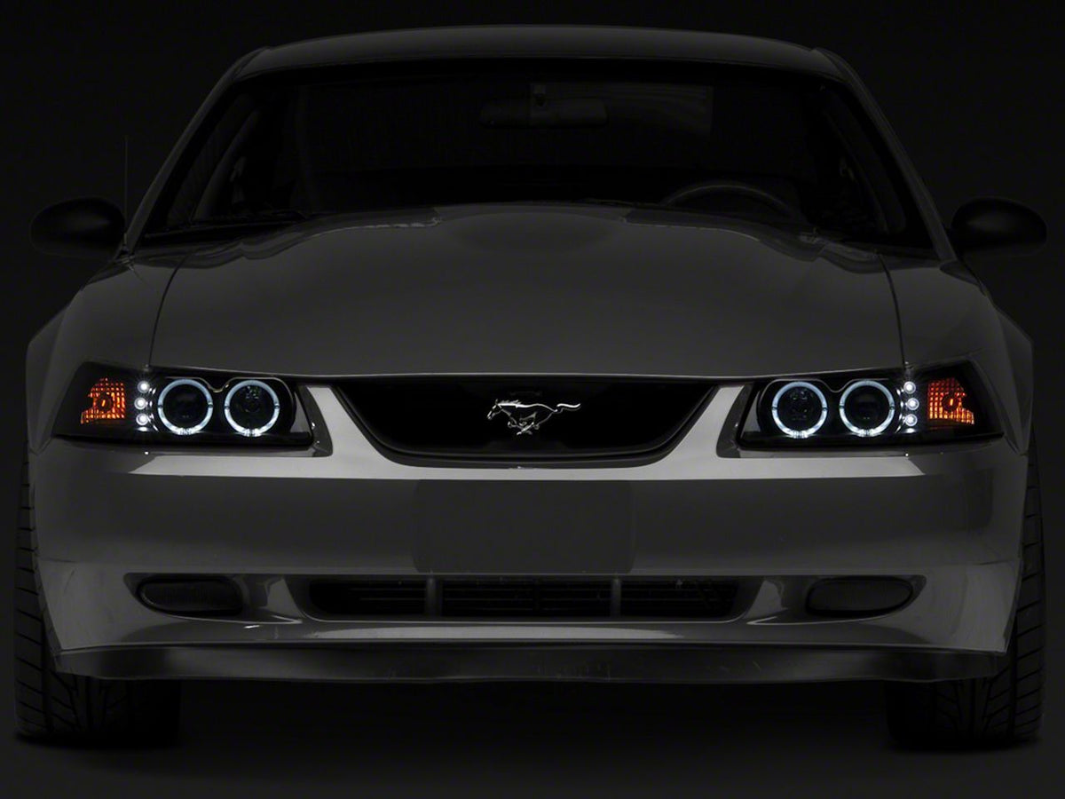 Raxiom Dual Led Halo Projector Headlights; Black Housing; Smoked Lens (99-04 Mustang)