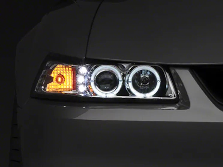 Raxiom Dual Led Halo Projector Headlights; Chrome Housing; Clear Lens (99-04 Mustang)