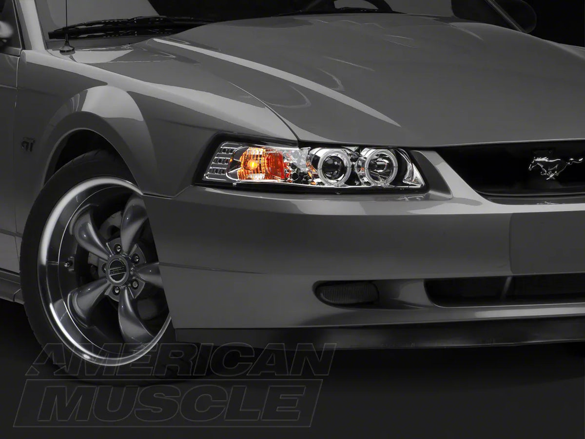 Raxiom Dual Led Halo Projector Headlights; Chrome Housing; Clear Lens (99-04 Mustang)