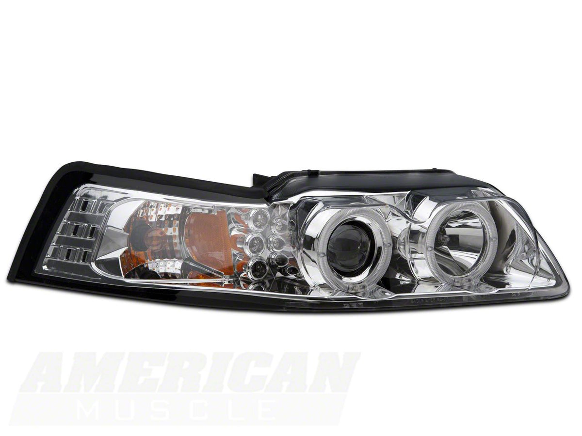 Raxiom Dual Led Halo Projector Headlights; Chrome Housing; Clear Lens (99-04 Mustang)