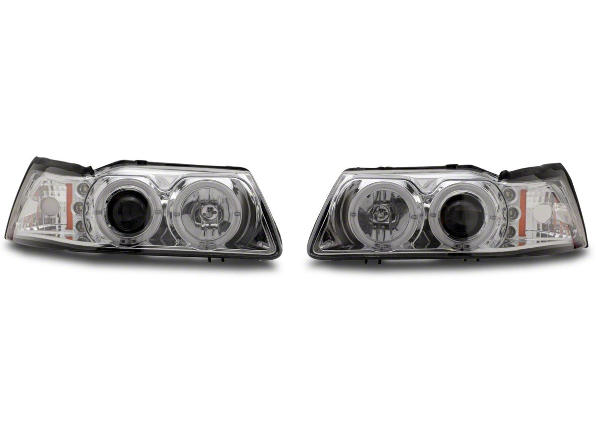 Raxiom Dual Led Halo Projector Headlights; Chrome Housing; Clear Lens (99-04 Mustang)