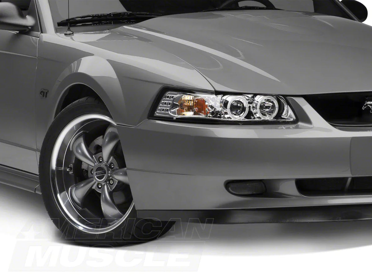 Raxiom Dual Led Halo Projector Headlights; Chrome Housing; Clear Lens (99-04 Mustang)