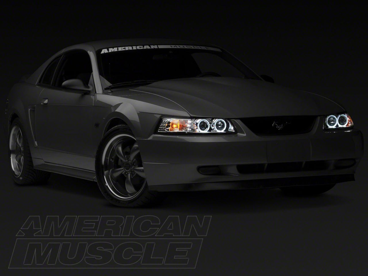 Raxiom Dual Led Halo Projector Headlights; Chrome Housing; Clear Lens (99-04 Mustang)