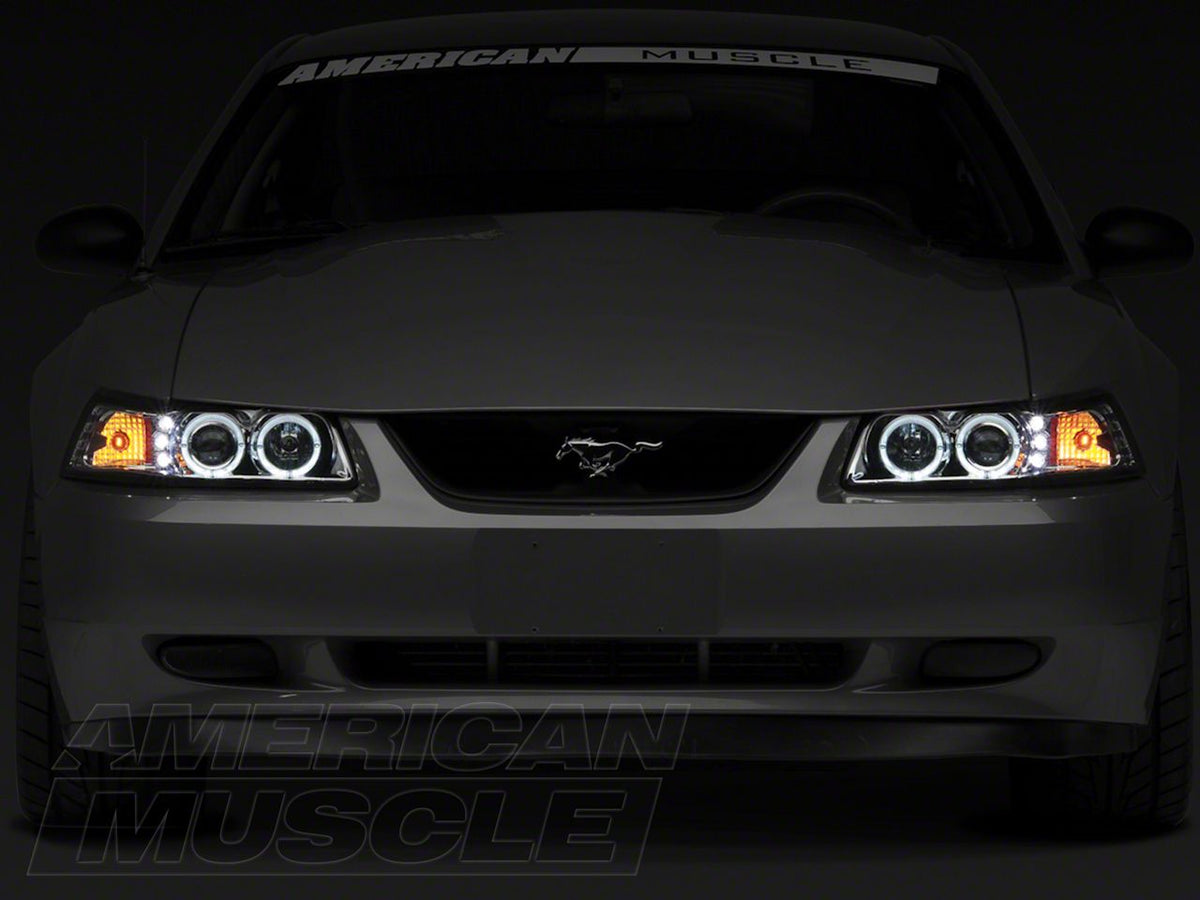 Raxiom Dual Led Halo Projector Headlights; Chrome Housing; Clear Lens (99-04 Mustang)