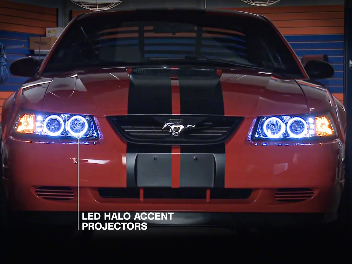 Raxiom Dual Led Halo Projector Headlights; Chrome Housing; Clear Lens (99-04 Mustang)