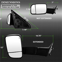 xTune Dodge Ram 1500 09-12 Manual Extendable - POWER Heated Adjust Mirror with LED Signal Black Housing - LEFT Fit: Ram 2500/3500 10-12