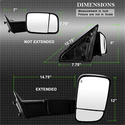 xTune Dodge Ram 1500 09-12 Manual Extendable - POWER Heated Adjust Mirror with LED Signal Black Housing - Right Fit: Ram 2500/3500 10-12