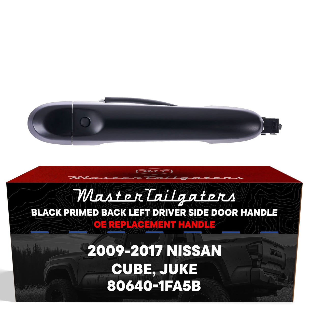 Exterior Door Handle Black Primed Replacement for Nissan Cube (2009-2014), Juke (2014-2017) OE Part # 80640-1FA5B | Back Left Driver Side w/o Keyhole