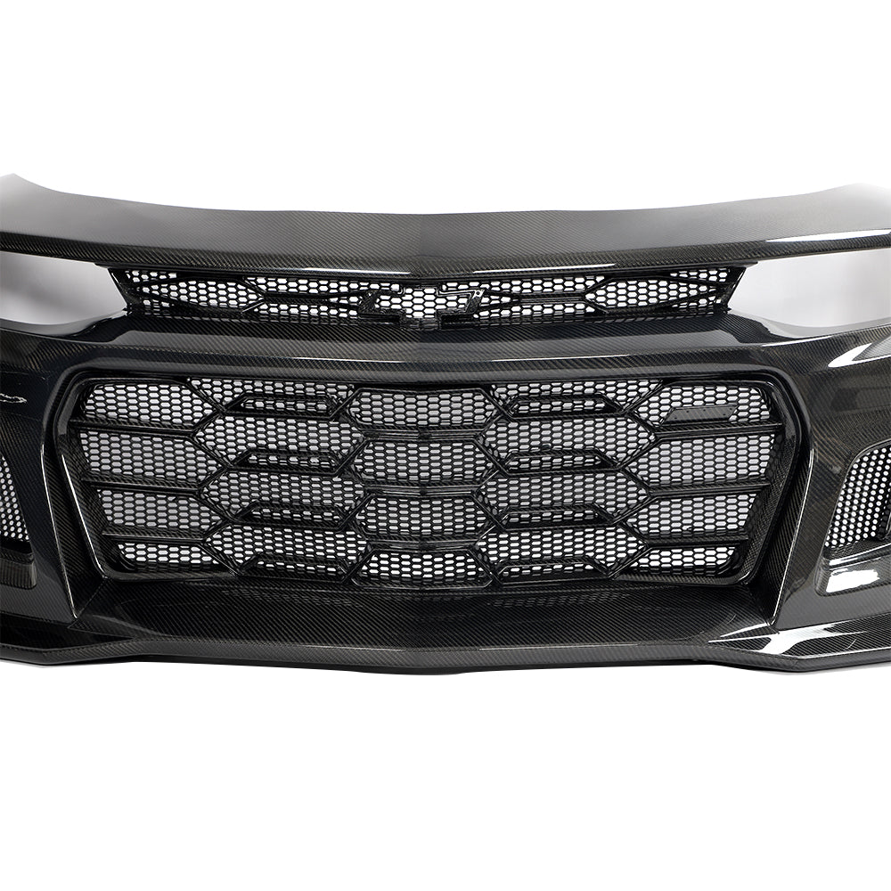 2017-2025 Chevy Camaro ZL1 Black Panther 1PC Full Gloss Carbon Fiber Track Package Front Bumper Conversion