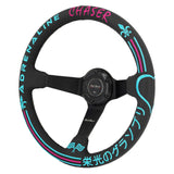 Universal 350mm 3"Deep Dish 6-Bolt Steering Wheel Black Leather Adrenaline Chaser