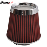 Universal Fit Honda Mesh 3 Inch Cold Air Intake Cone Filter Red/Chrome