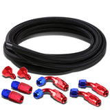 Universal Fuel Tank Fittings with Braided Stainless Steel Feed Return Line 10AN to AN6 - Black Nylon Stainless Steel