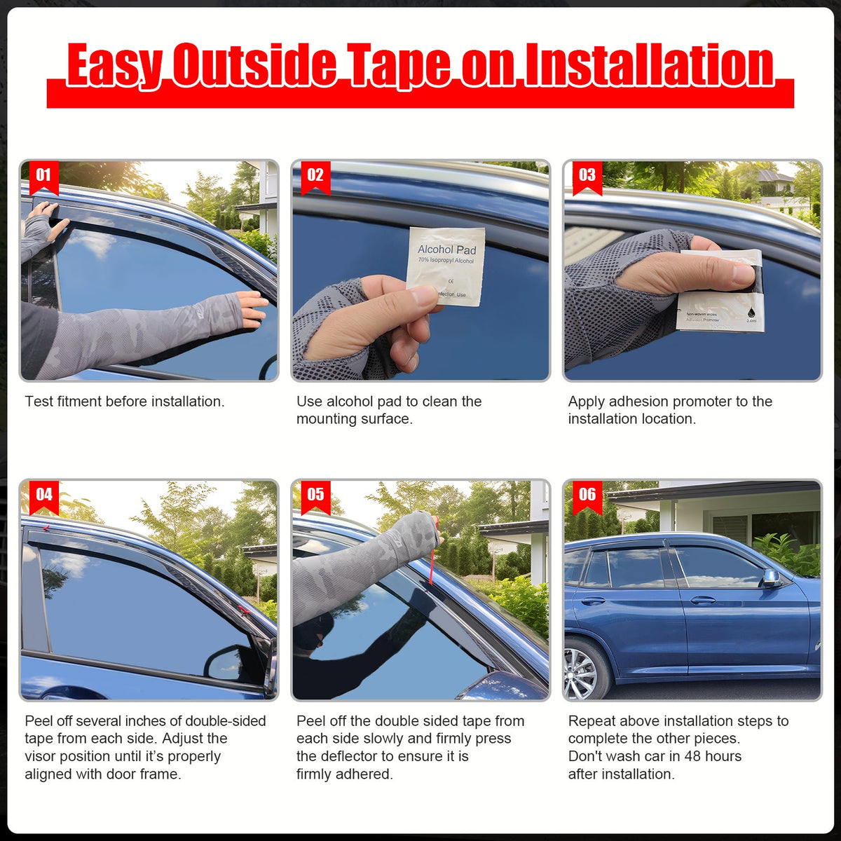 2024-2026 Chevrolet Traverse (Will Not Fit Traverse Limited) Tape-on Window Visors Sun Shades Vent Rain Guards Deflectors Acrylic Smoke/Tinted 4PCS