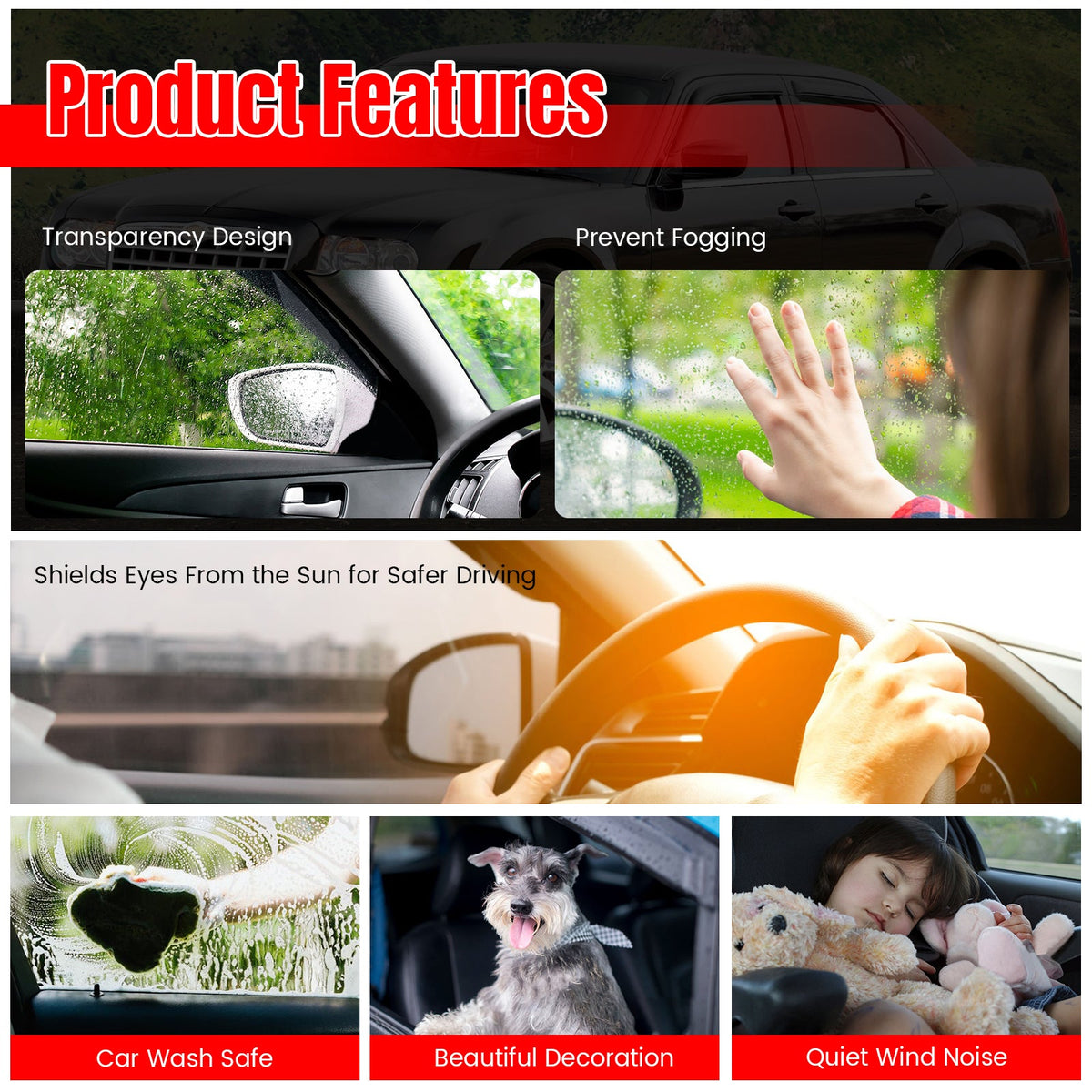 2024-2026 Chevrolet Traverse (Will Not Fit Traverse Limited) Tape-on Window Visors Sun Shades Vent Rain Guards Deflectors Acrylic Smoke/Tinted 4PCS