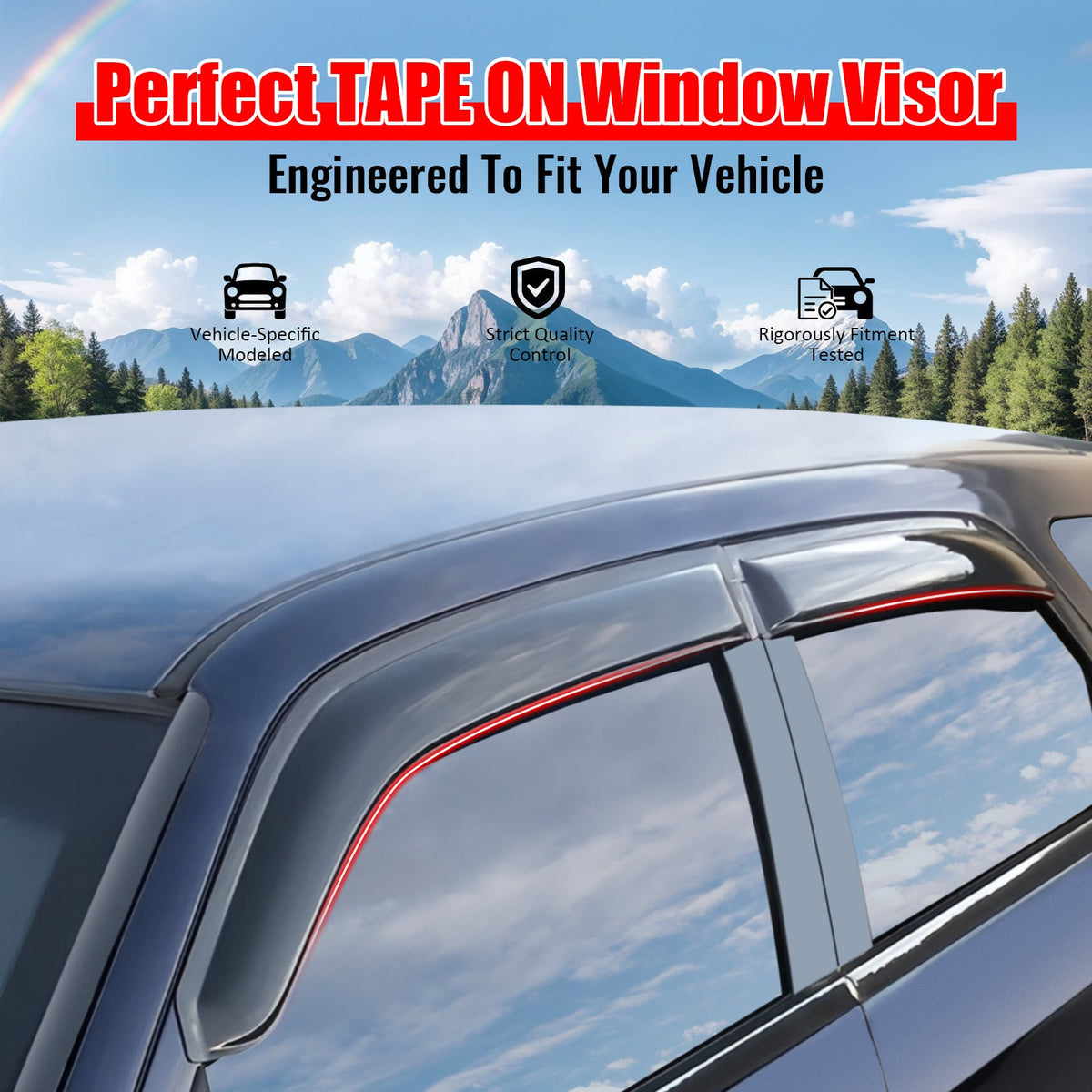 2018-2023 Hyundai Kona Tape-on Window Visors Sun Shades Vent Rain Guards Deflectors Acrylic Smoke/Tinted 4PCS