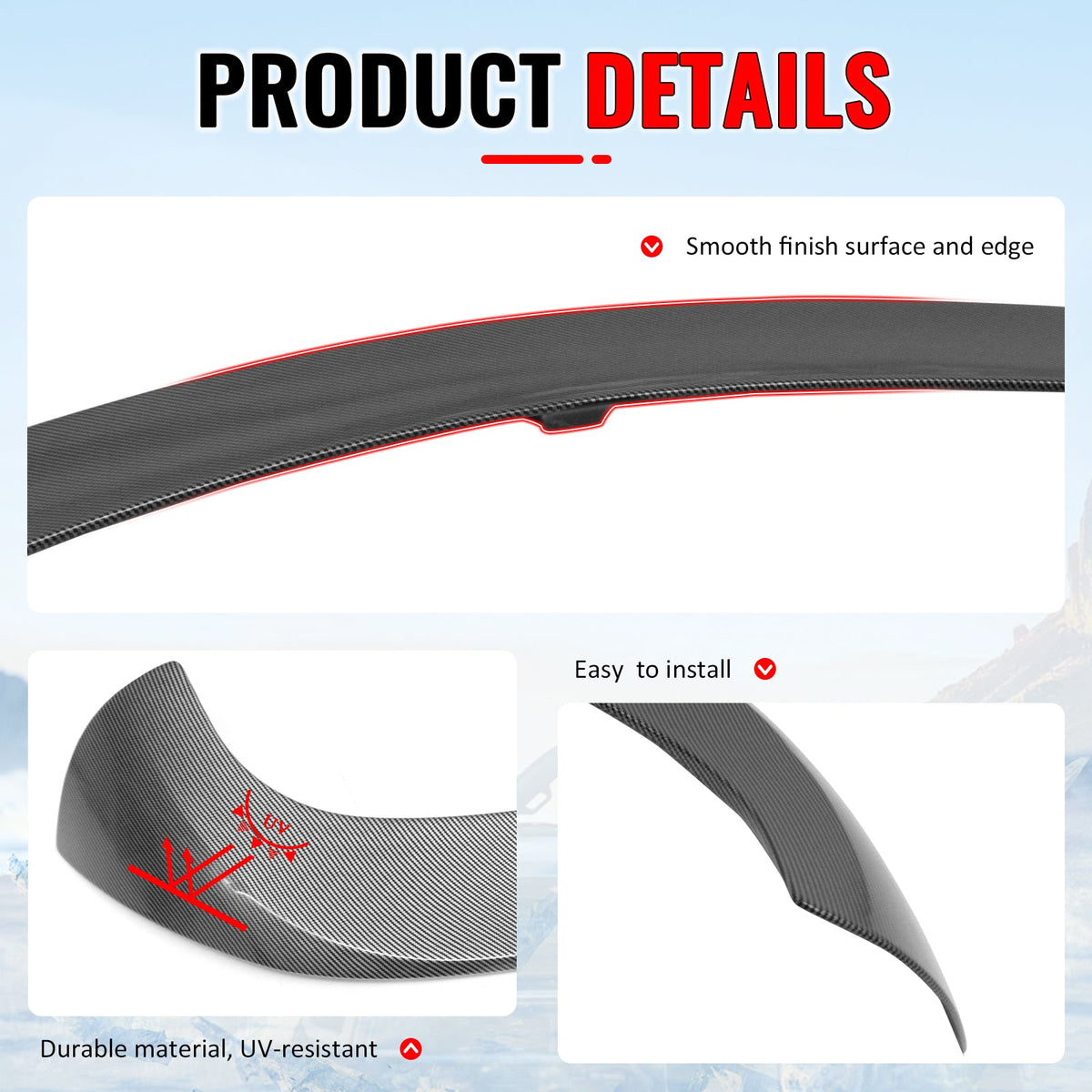 2017-2026 Alfa Romeo Stelvio IKON Style Rear Roof Spoiler Carbon Fiber Print ABS