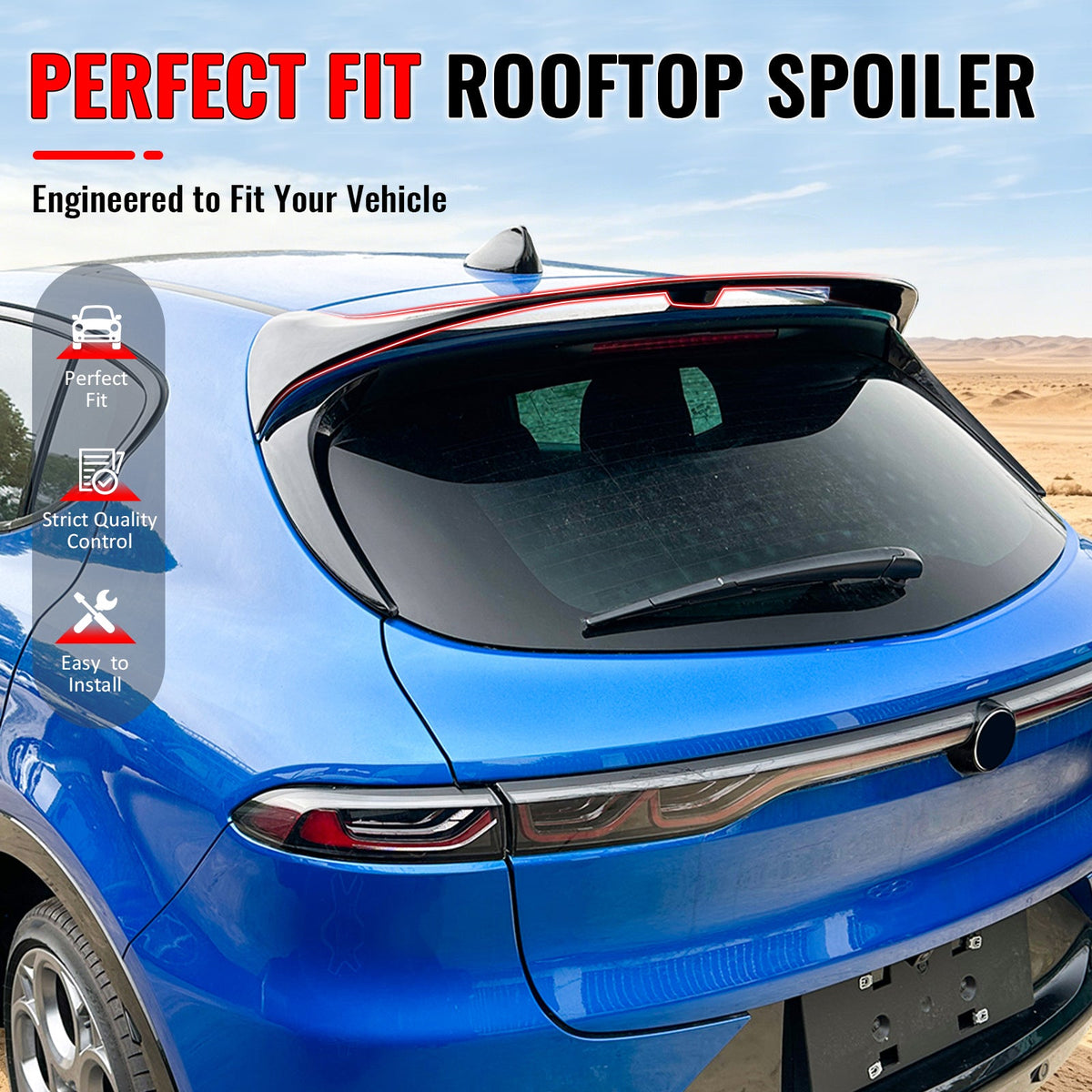 2023-2026 Alfa Romeo Tonale V Style Rear Roof Spoiler Deflector Gloss Black ABS