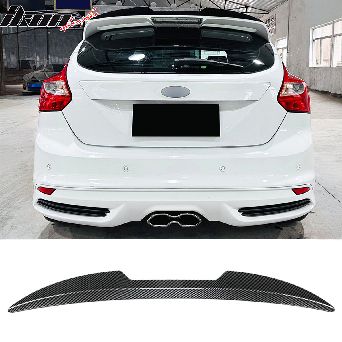 2013-2018 Ford Focus ST Rear Roof Window Spoiler Wing Exterior Auto Parts V Style Painted Carbon Fiber Print ABS Plastic