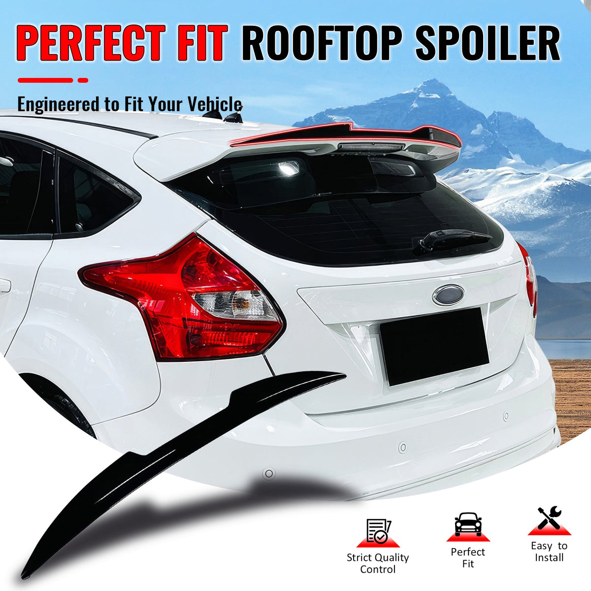 Rear Roof Window Spoiler Wing for Ford Focus ST 2013-2018 V Style Painted Gloss Black ABS Plastic