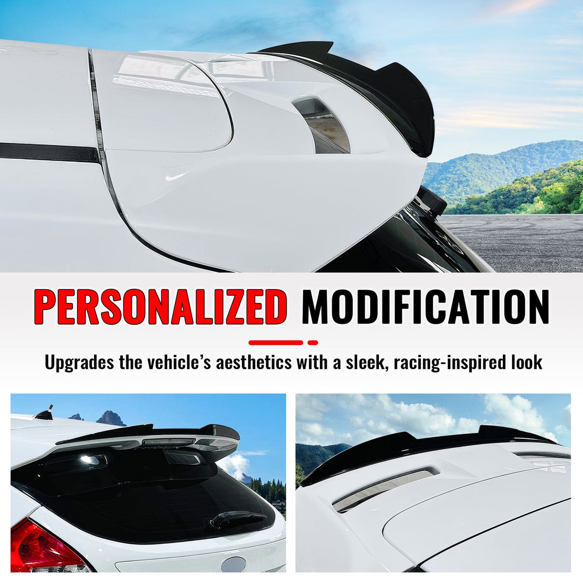 Rear Roof Window Spoiler Wing for Ford Focus ST 2013-2018 V Style Painted Gloss Black ABS Plastic