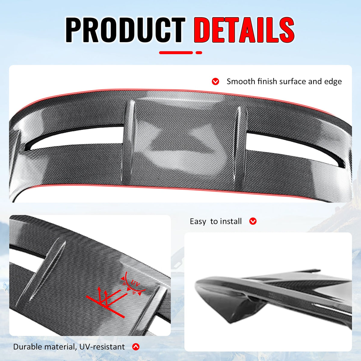 Rear Roof Window Spoiler Wing for Ford Fiesta Hatchback 2011-2019 ST Style Painted Carbon Fiber Print ABS Plastic