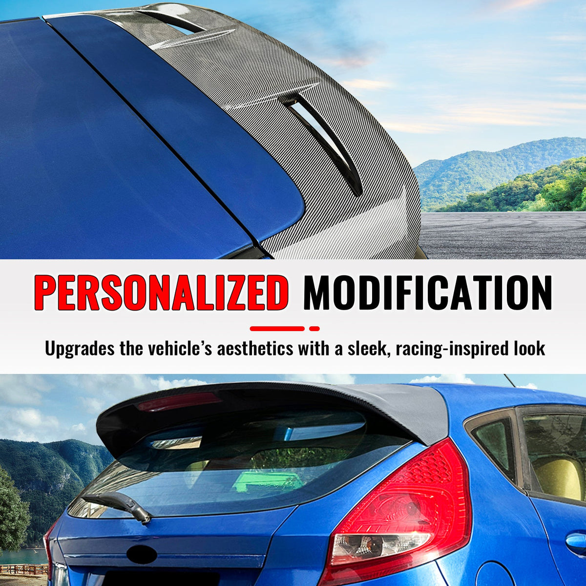 Rear Roof Window Spoiler Wing for Ford Fiesta Hatchback 2011-2019 ST Style Painted Carbon Fiber Print ABS Plastic