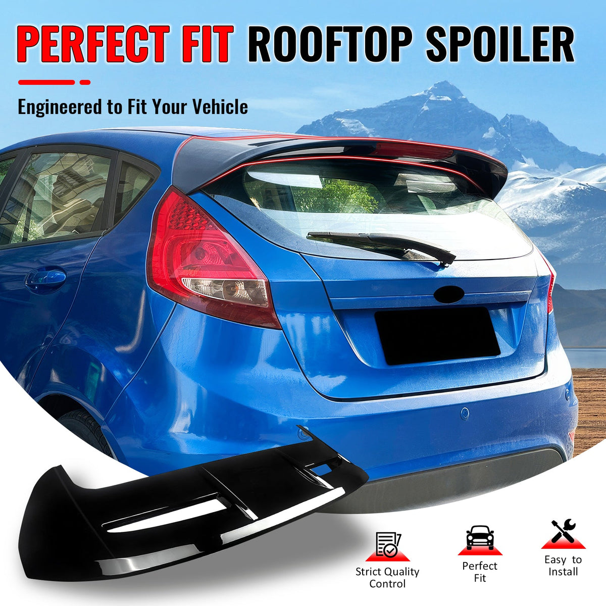 Rear Roof Window Spoiler Wing for Ford Fiesta Hatchback 2011-2019 ST Style Painted Gloss Black ABS Plastic