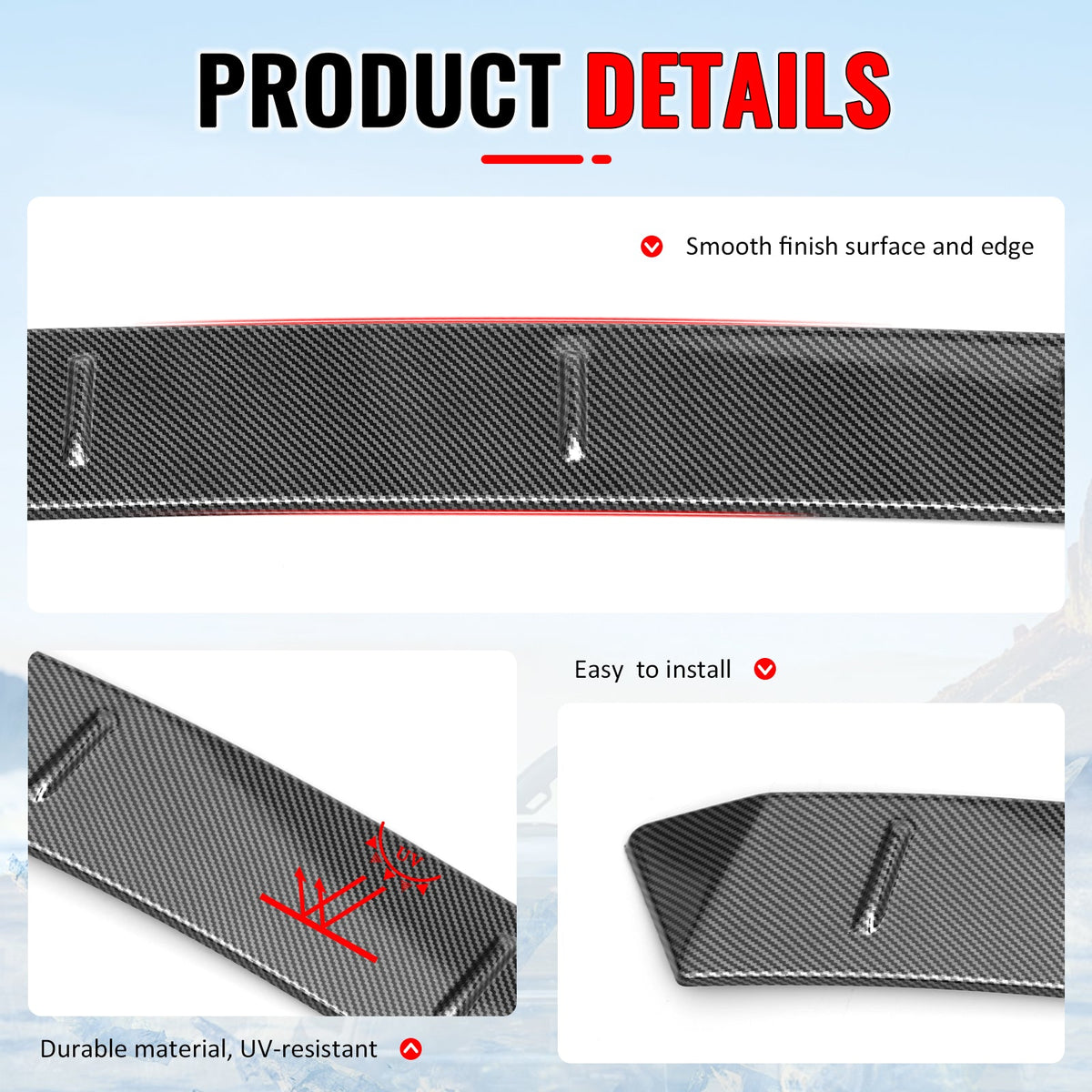 2022-2026 Honda Civic FL Type R Hatchback V Style Roof Spoiler Carbon Fiber Print ABS