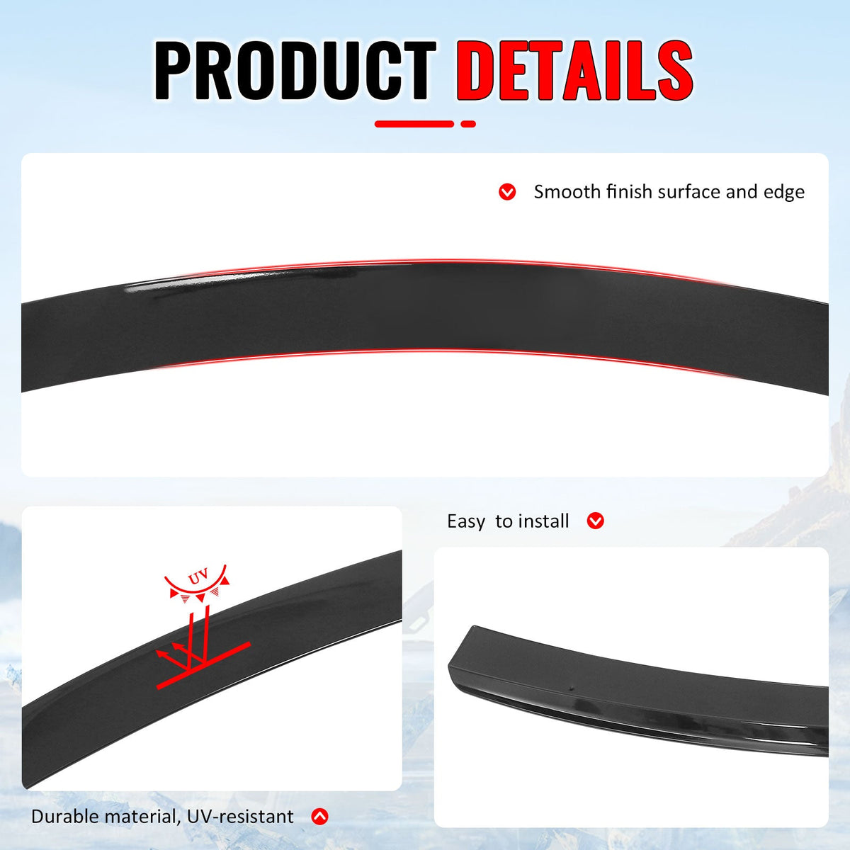 2012-2017 Hyundai Accent Sedan 4-Door Gloss Black Roof Spoiler ABS